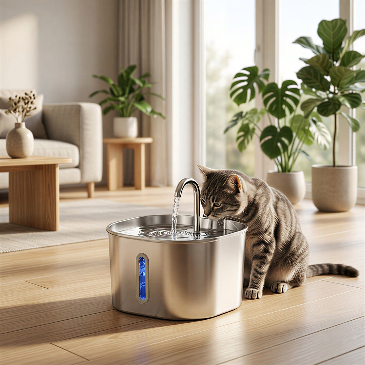 Purra – Leiser Trinkbrunnen aus Edelstahl mit Sensor